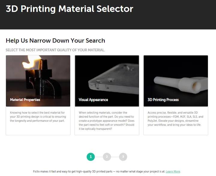 Choose between material properties, visual appearance, or 3D printing process first